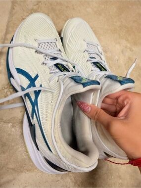 ASICS White Running Shoes with Teal Accents